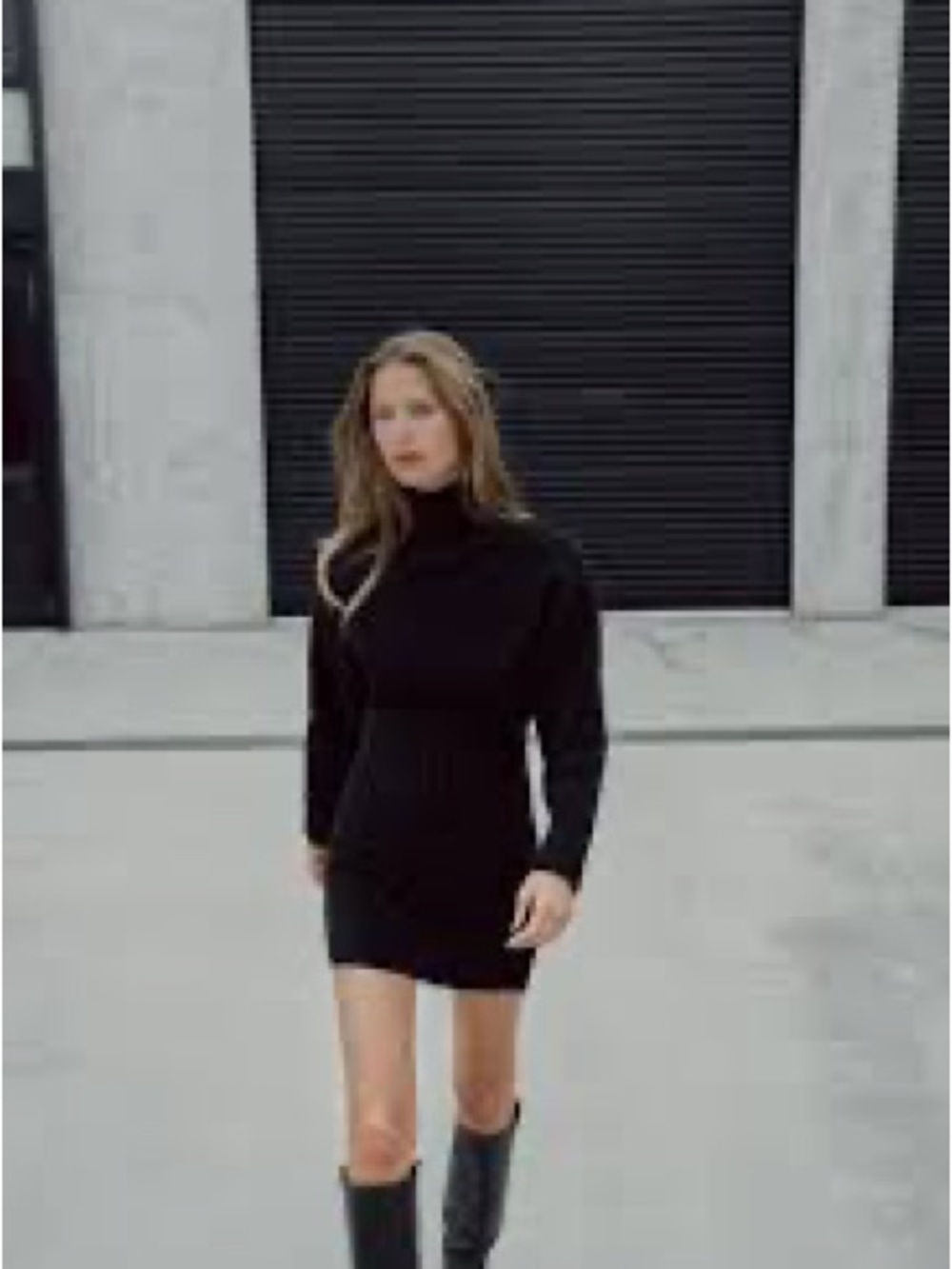 Zara Black High-Neck Ribbed Tunic Dress